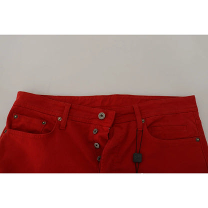 Italian Luxury Dolce Gabbana Red Denim Pants Showstopper &