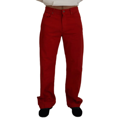 Italian Luxury Dolce Gabbana Red Denim Pants Showstopper &