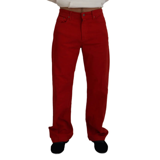 Italian Luxury Dolce Gabbana Red Denim Pants Showstopper &