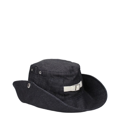 Jacquemus Blue Cotton Hat with Front Logo and Side Buttons Clothing