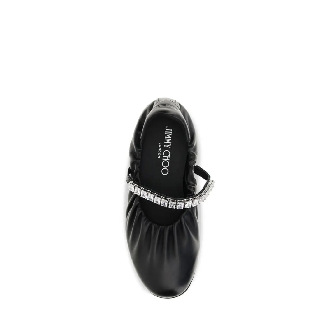 Jimmy Choo Black Calf Leather Bos Taurus Ballet Flats