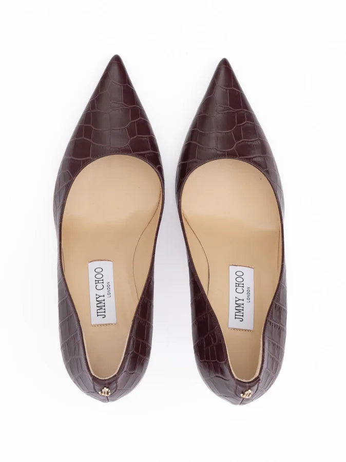 Jimmy Choo Burgundy Croco Embossed Leather Agnes Pumps