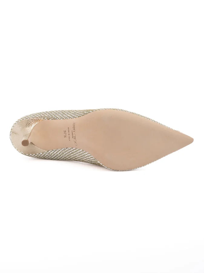 Jimmy Choo Gold Glitter Fabric Agnes Pumps