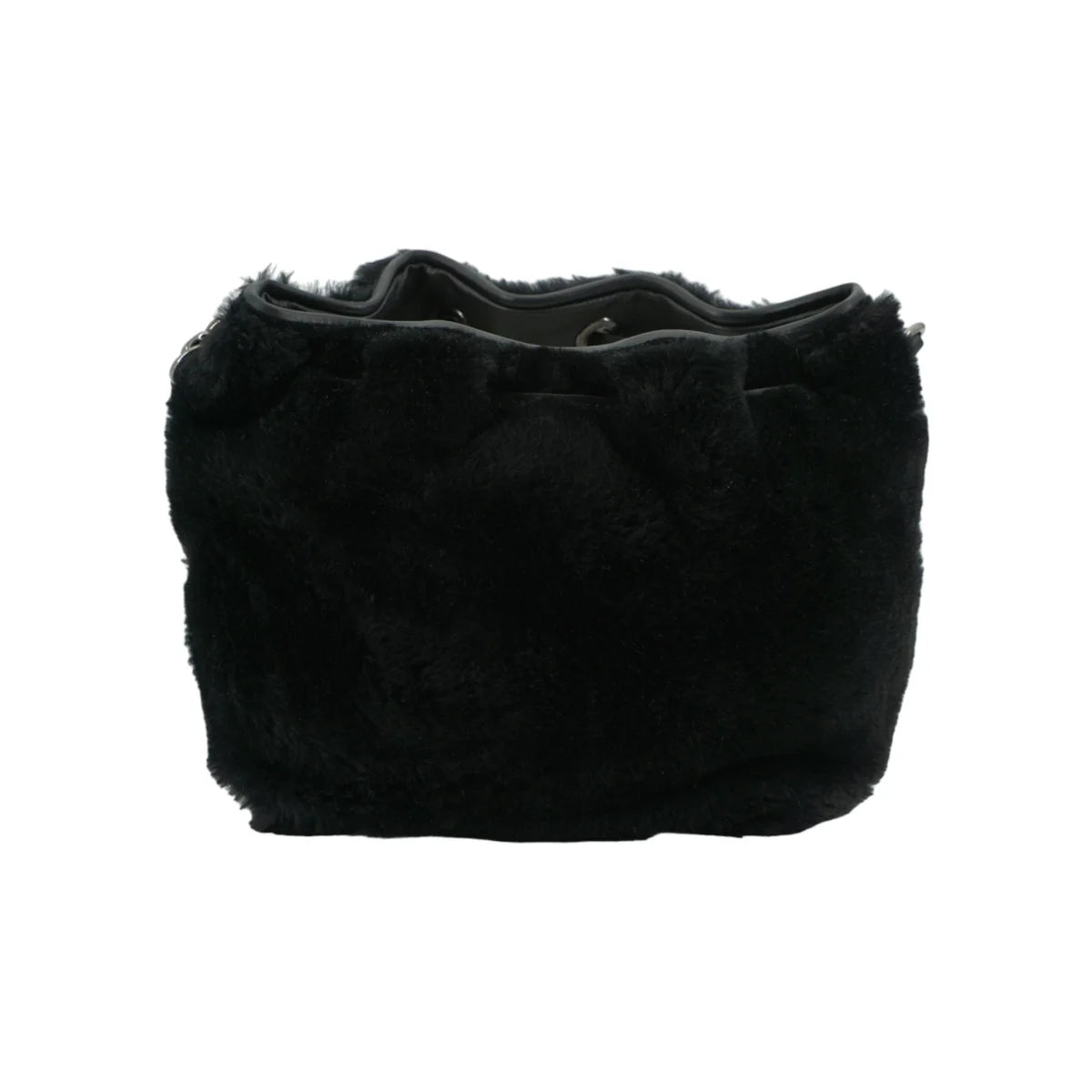 Jimmy Choo Shearling Juno Shoulder Bag with Logo Details Black