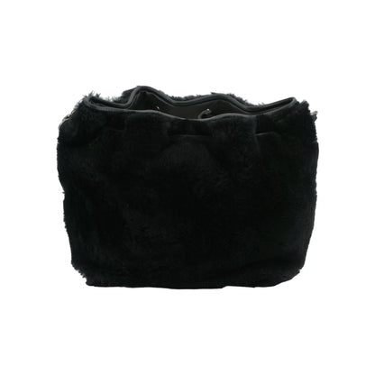 Jimmy Choo Shearling Juno Shoulder Bag with Logo Details Black