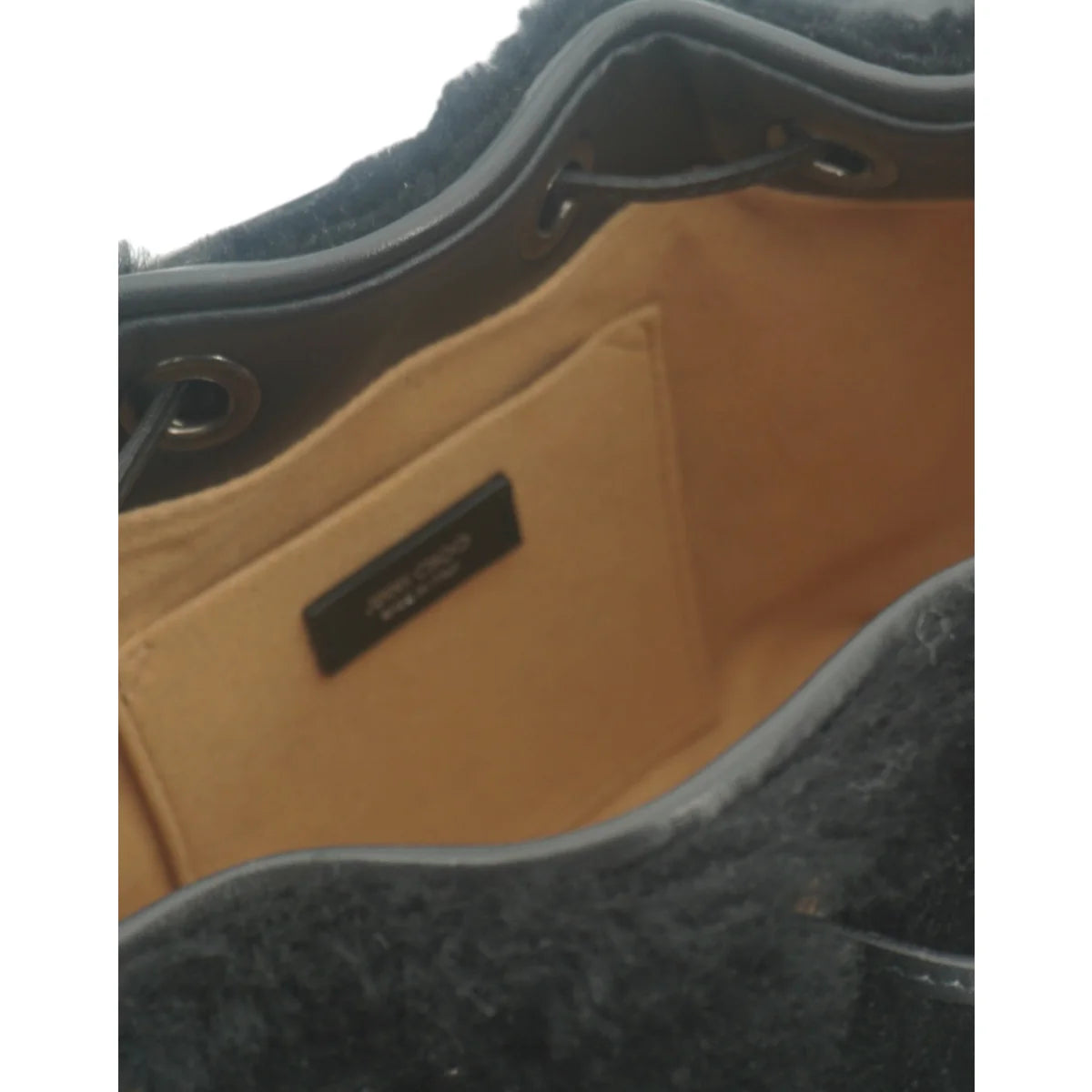 Jimmy Choo Shearling Juno Shoulder Bag with Logo Details Black