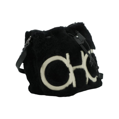 Jimmy Choo Shearling Juno Shoulder Bag with Logo Details Black