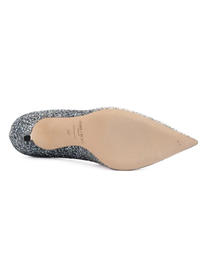 Jimmy Choo Silver Coarse Glitter Degrade Agnes Pumps