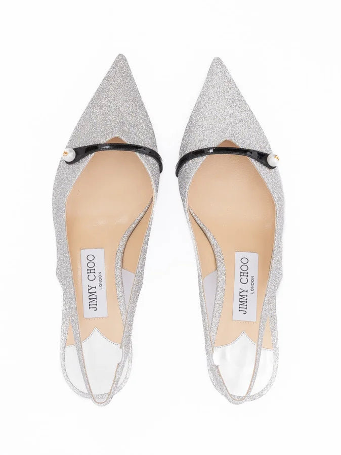 Jimmy Choo Silver Fine Glitter Amita 45 Slingback Pumps