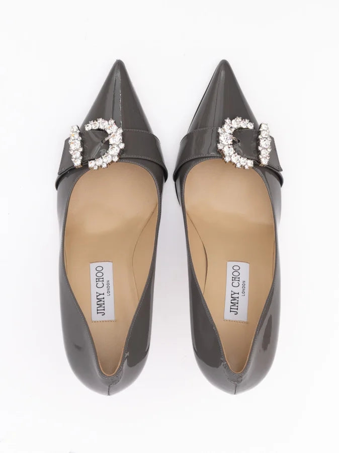 Jimmy Choo Storm Grey Patent Leather Chery 85 Pumps