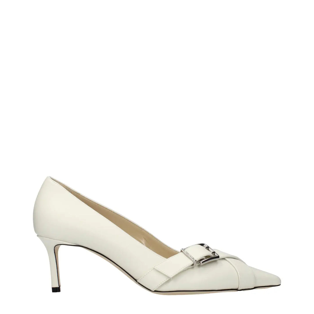 Jimmy Choo White Leather Mid Heel Pumps