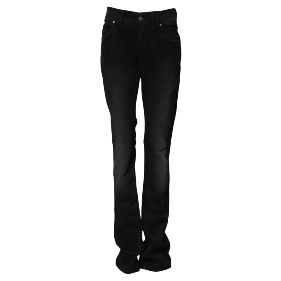 John Galliano Black Cotton Mid Waist Tapered Denim Jeans