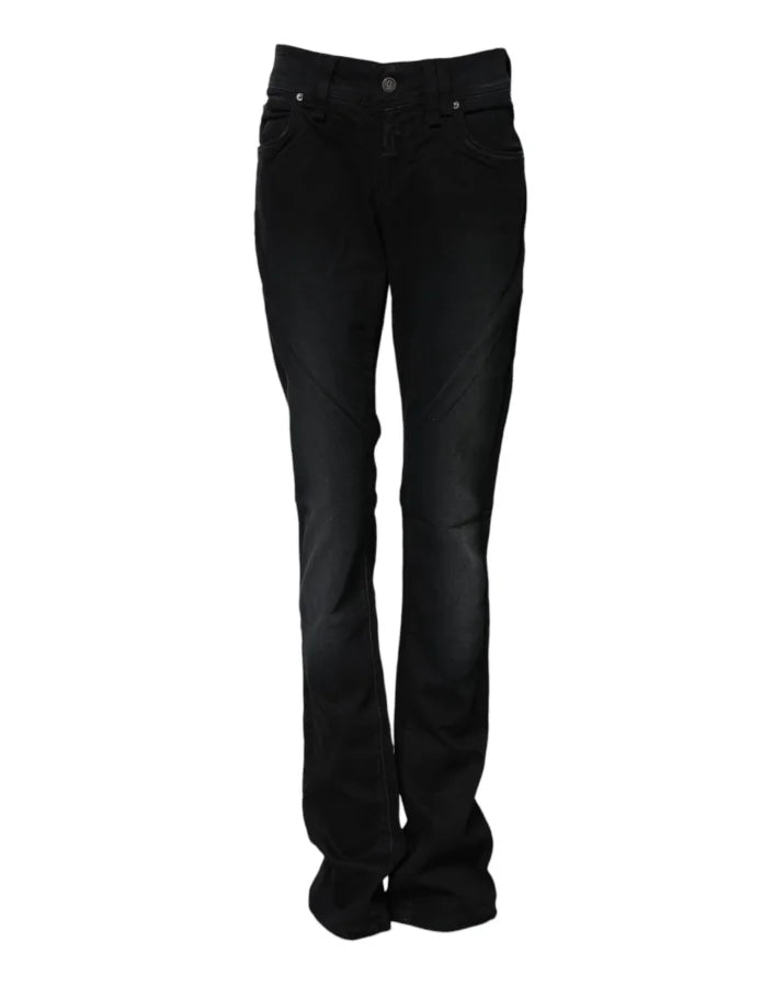 John Galliano Black Cotton Mid Waist Tapered Denim Jeans