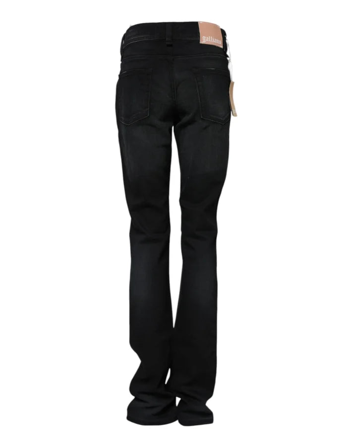 John Galliano Black Cotton Mid Waist Tapered Denim Jeans