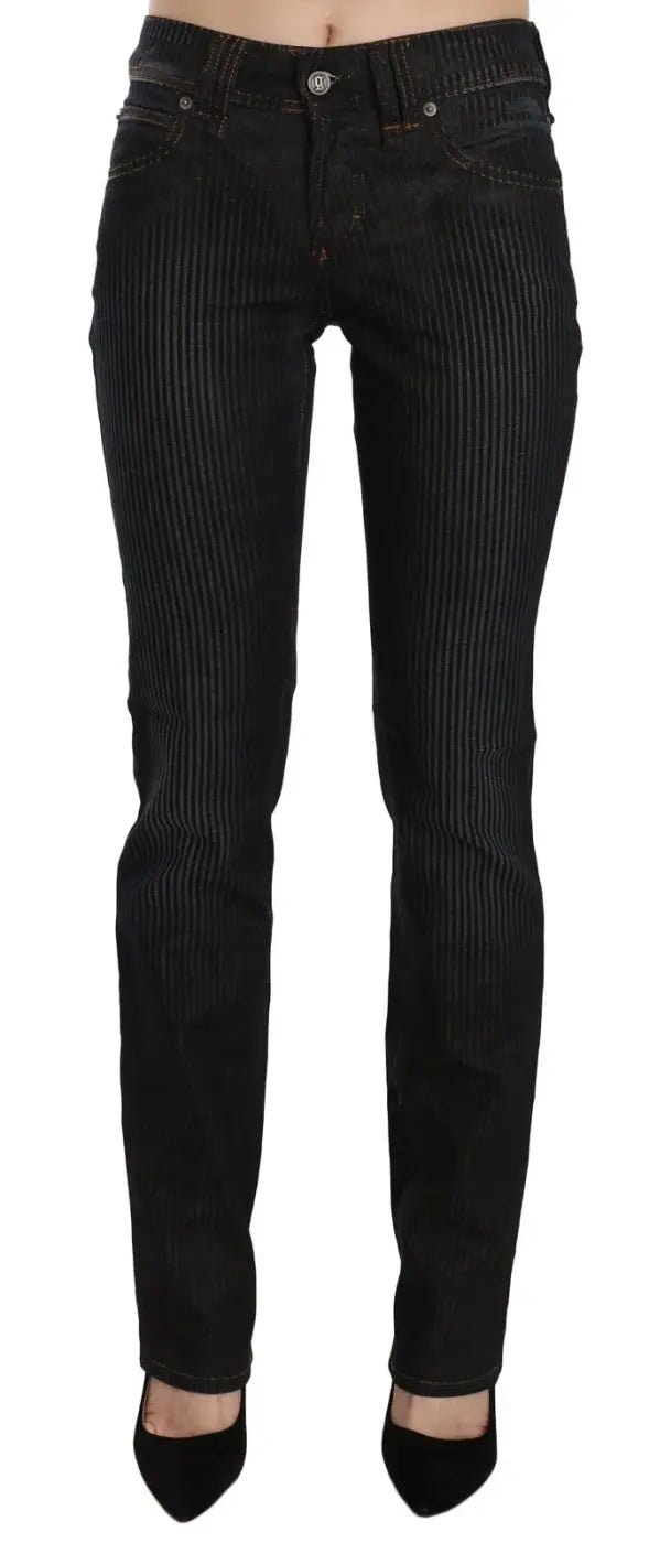 John Galliano Black Mid Waist Slim Fit Corduroy Denim Casual Pants