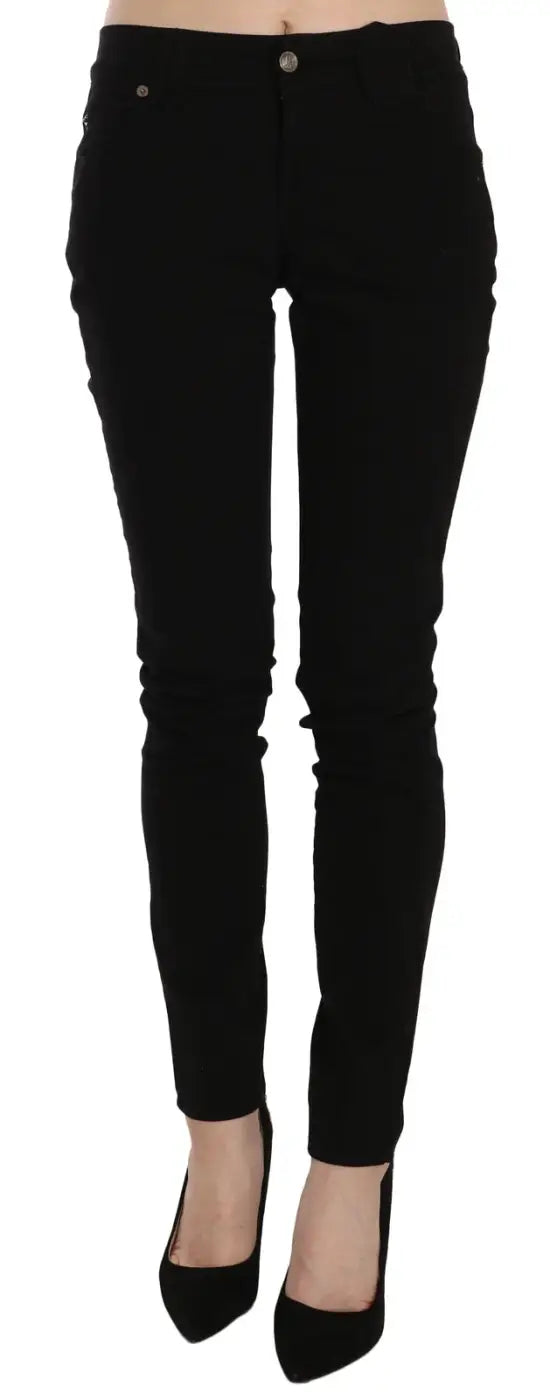 John Galliano Black Mid Waist Slim Fit Skinny Denim Casual Pants Jeans