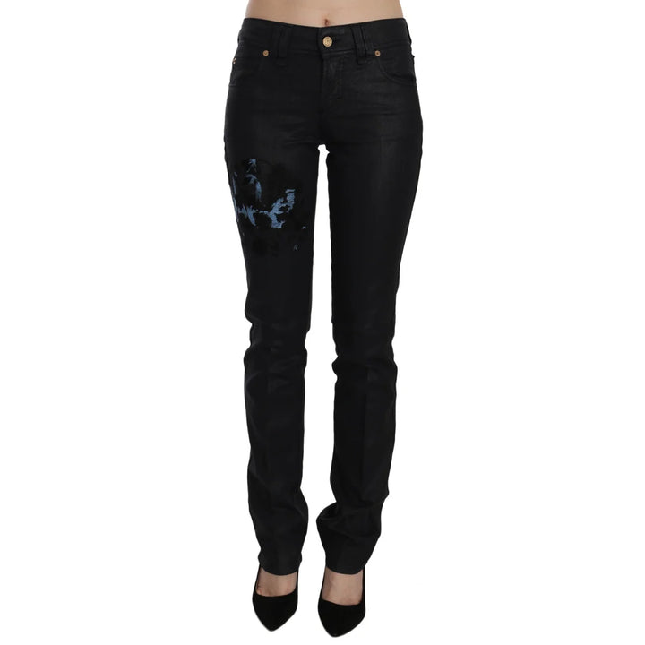 John Galliano Black Swan Floral Embroidered Mid Waist Skinny Denim Jeans