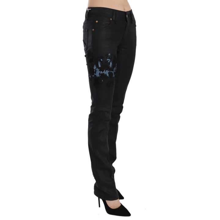 John Galliano Black Swan Floral Embroidered Mid Waist Skinny Denim Jeans