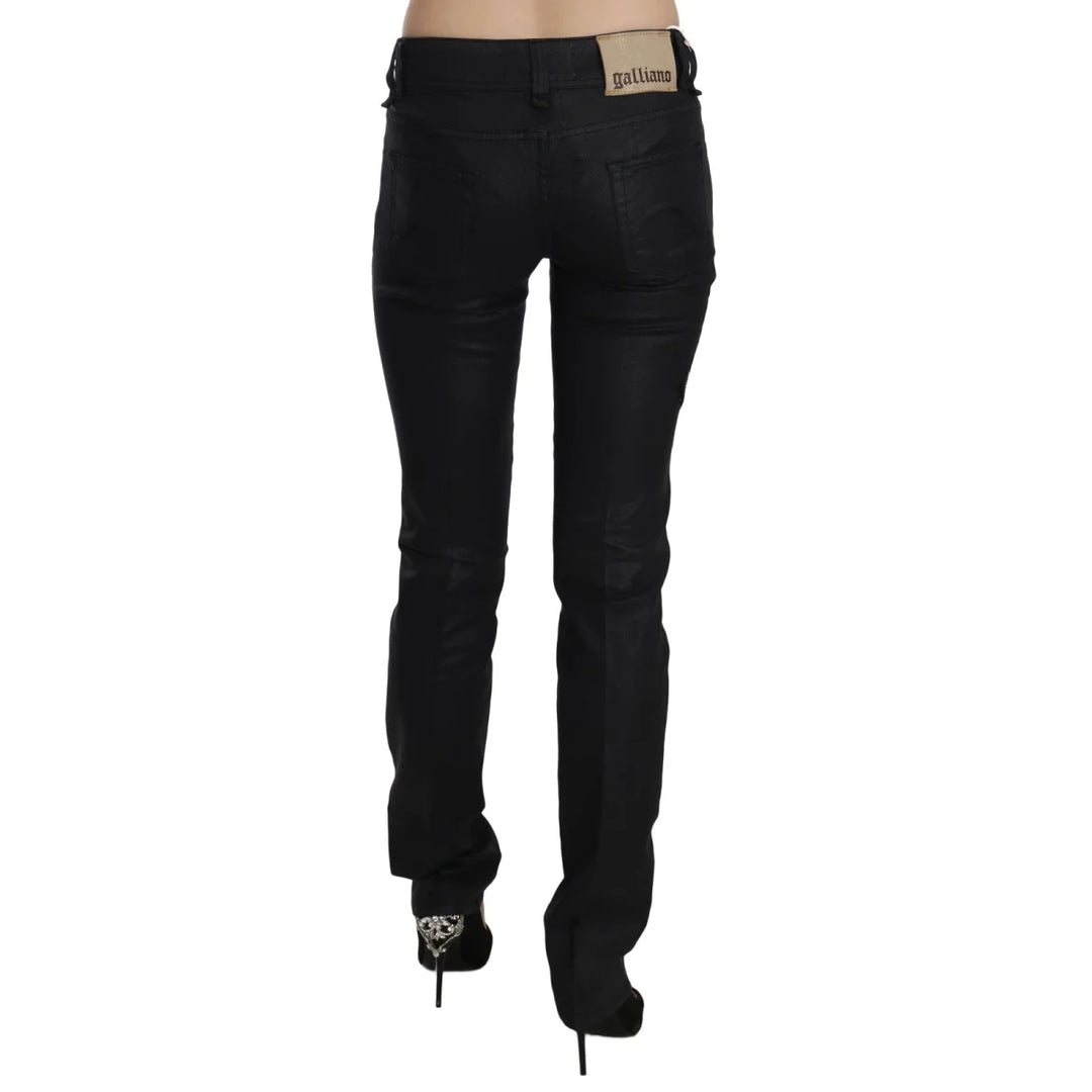 John Galliano Black Swan Floral Embroidered Mid Waist Skinny Denim Jeans
