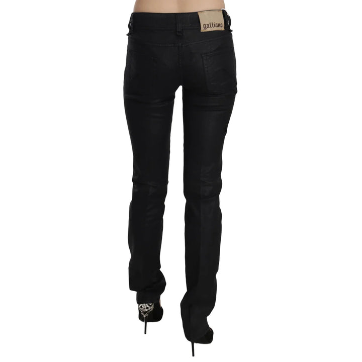 John Galliano Black Swan Floral Embroidered Mid Waist Skinny Denim Jeans