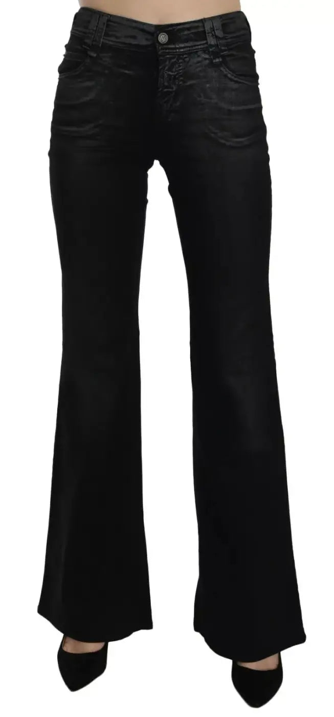 John Galliano Black Washed High Waist Flared Denim Casual Pants Jeans