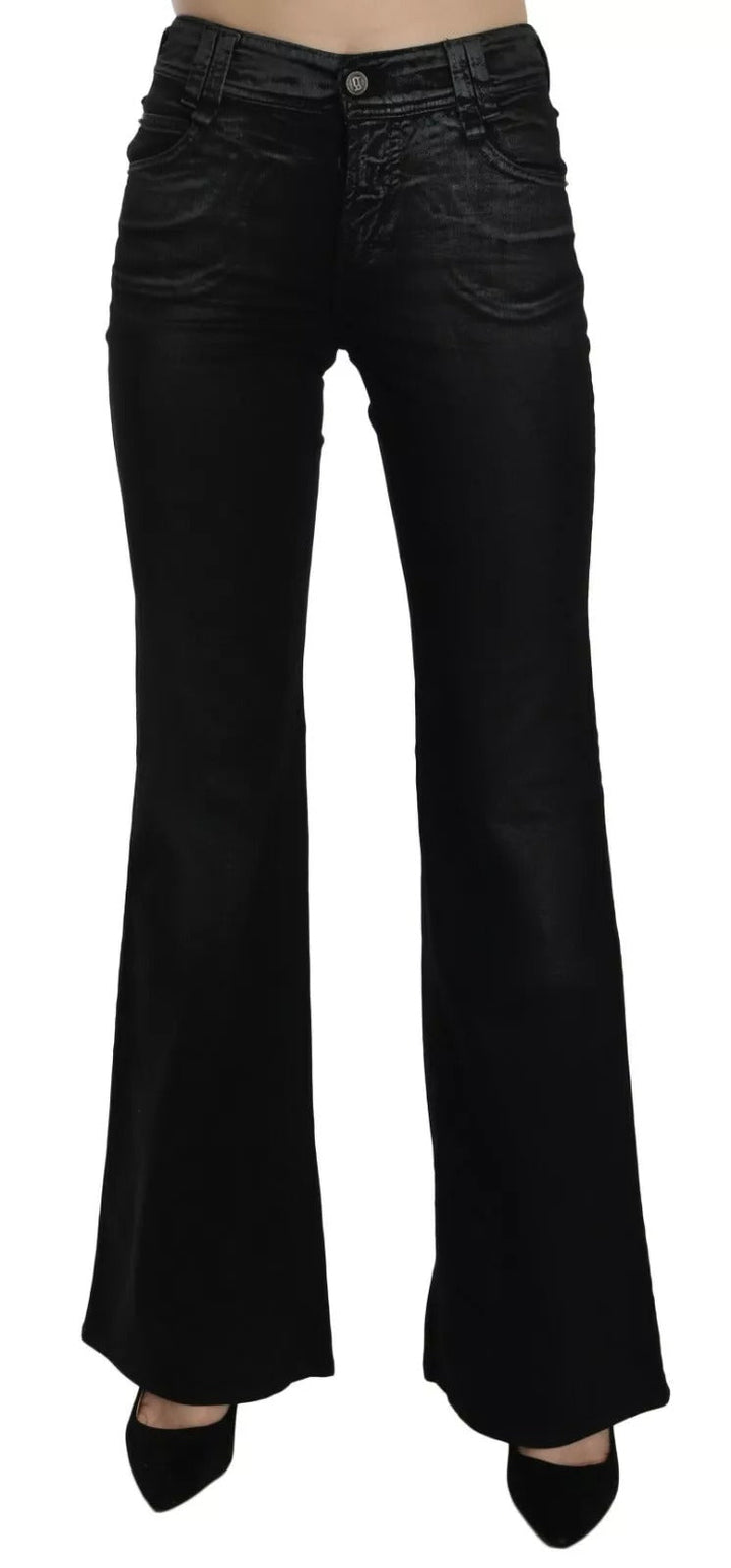 John Galliano Black Washed High Waist Flared Denim Casual Pants Jeans