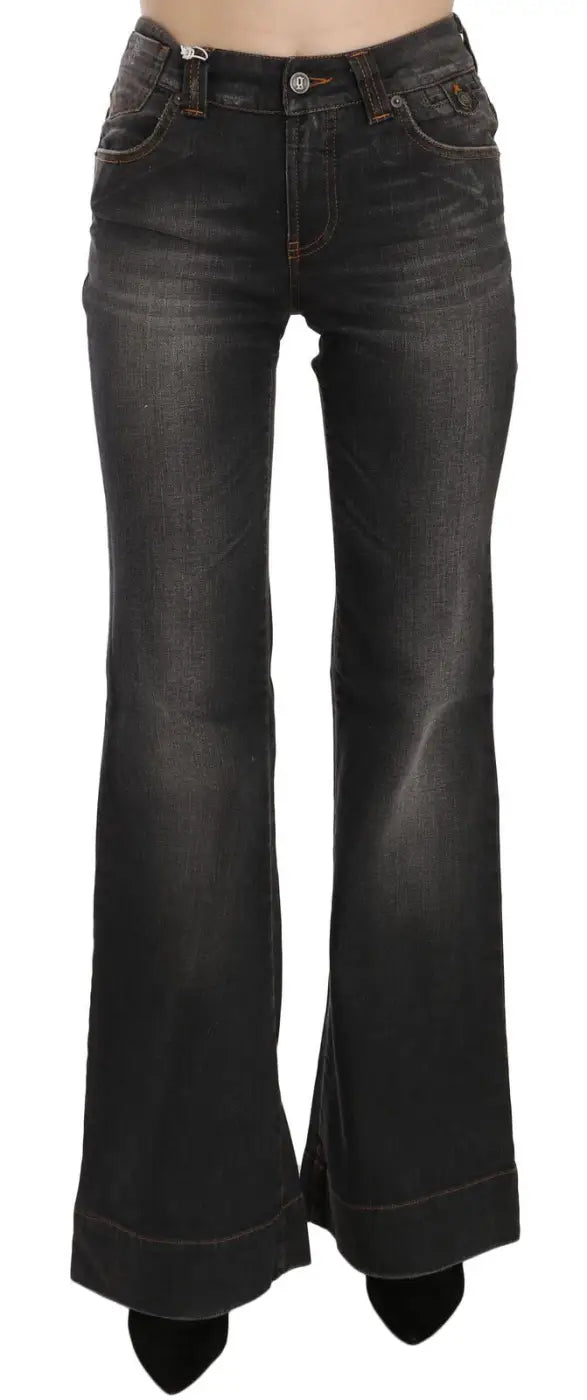 John Galliano Black Washed Mid Waist Flared Denim Casual Jeans