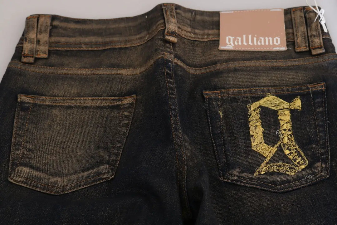John Galliano Black Washed Mid Waist Flared Denim Pants Cotton