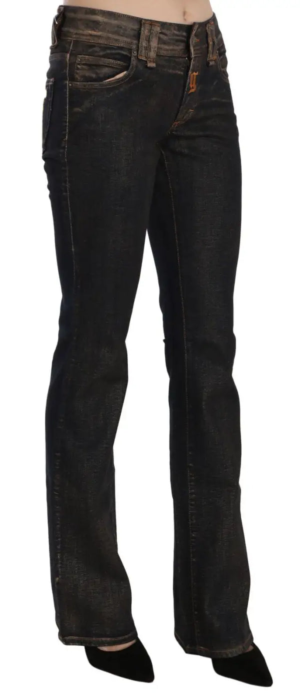 John Galliano Black Washed Mid Waist Flared Denim Pants Cotton