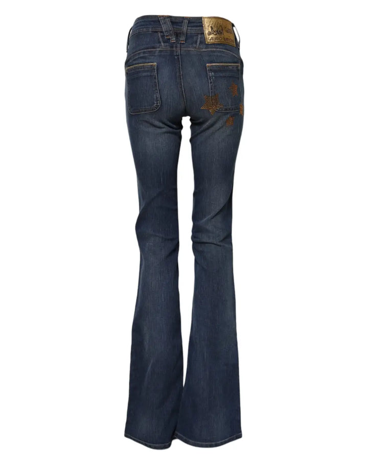 John Galliano Blue Cotton Mid Waist Wide Leg Denim Jeans