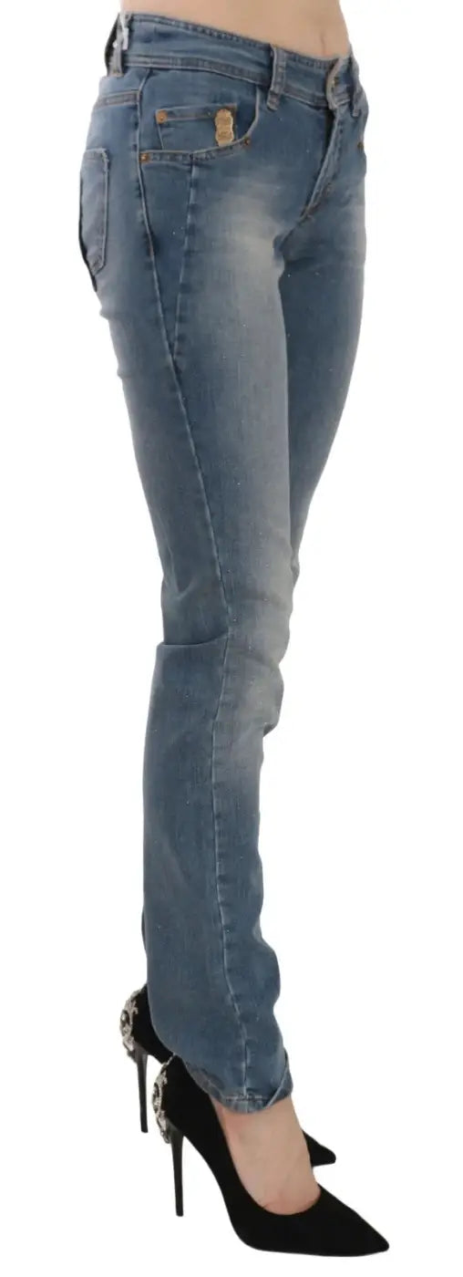 John Galliano Blue Washed Mid Waist Skinny Casual Denim Pants