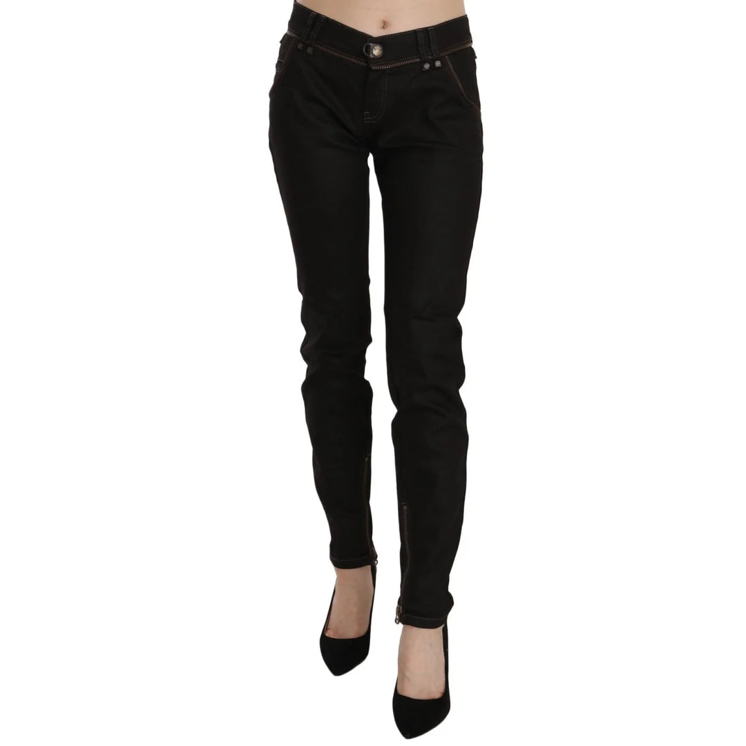 John Galliano Cotton Black Mid Waist Skinny Denim Jeans