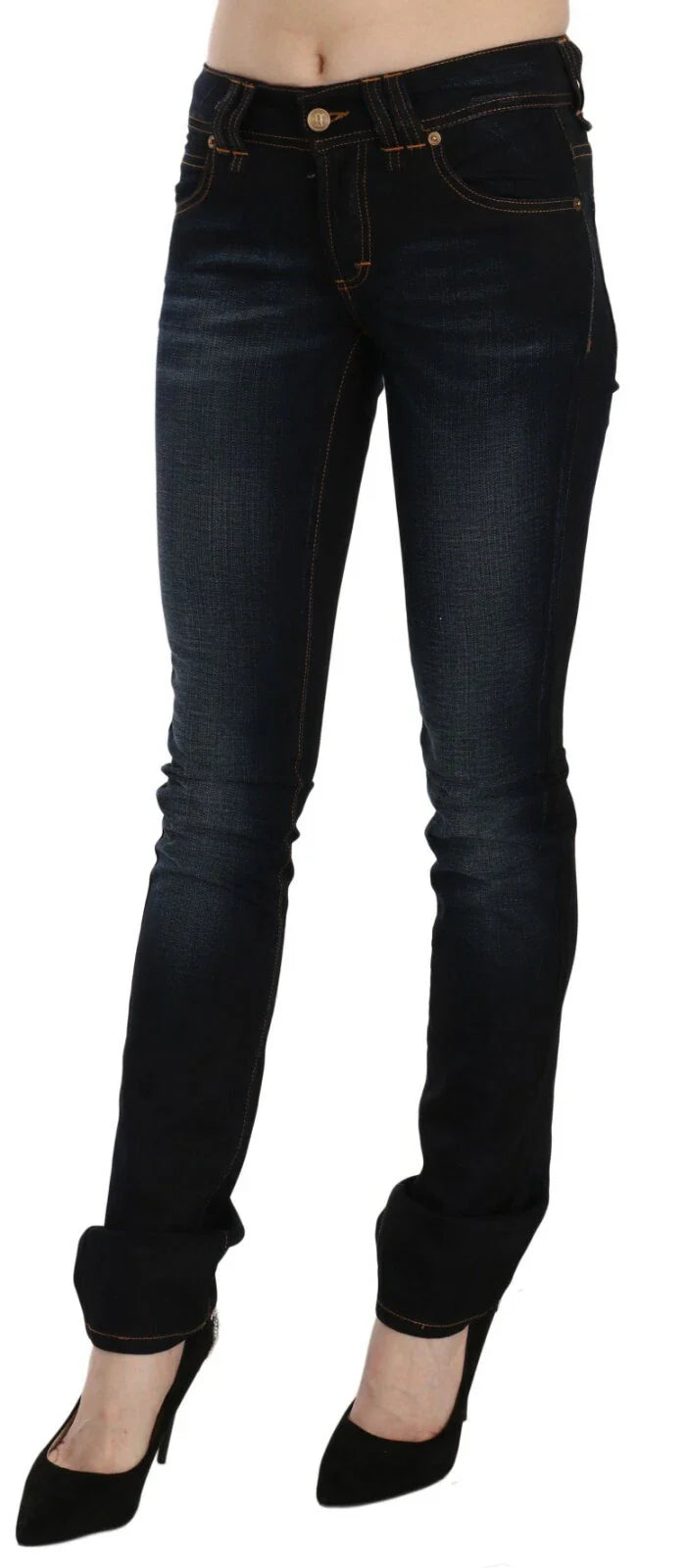 John Galliano Dark Blue Mid Waist Slim Fit Denim Casual Pants Jeans