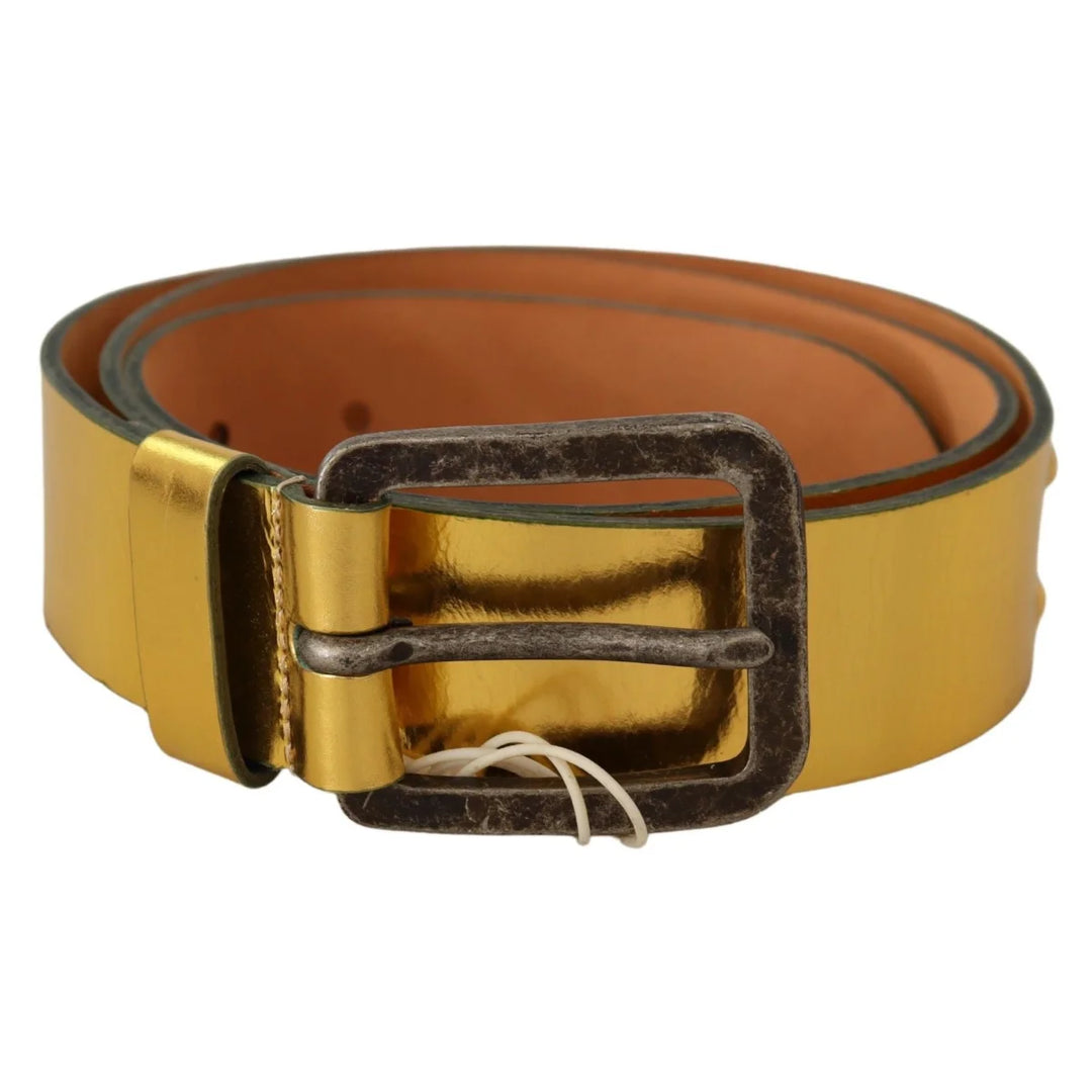 John Galliano Gold Genuine Leather Rustic Silver Buckle Waist Belt