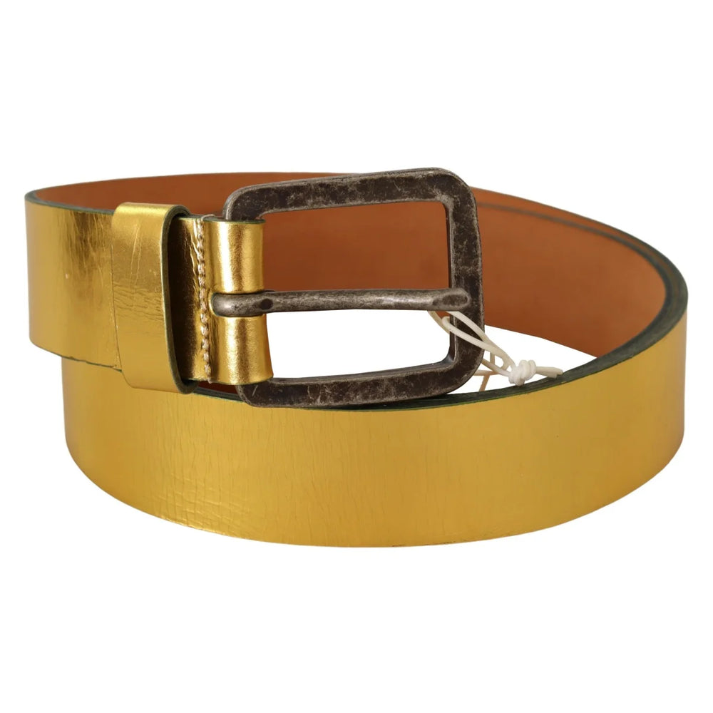 John Galliano Gold Genuine Leather Rustic Silver Buckle Waist Belt