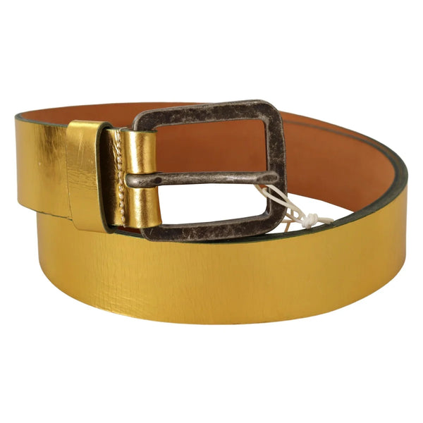 John Galliano Gold Genuine Leather Rustic Silver Buckle Waist Belt