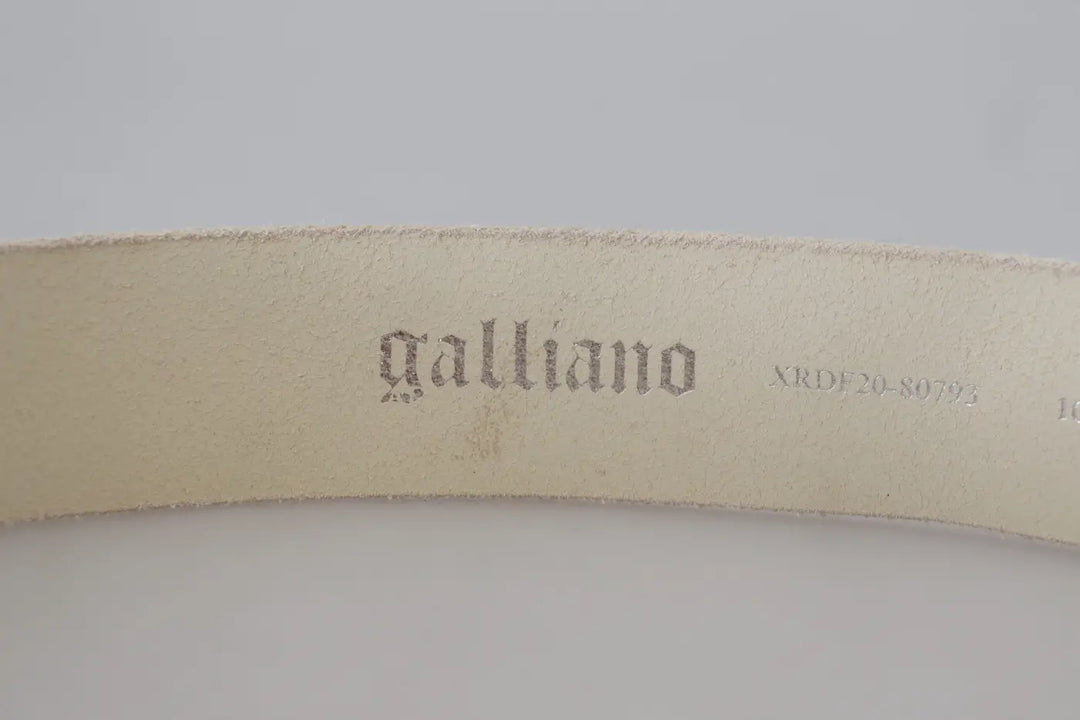 John Galliano Pink Leather Letter Logo Round Buckle Waist Belt