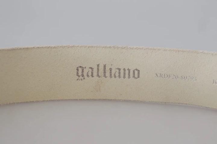 John Galliano Pink Leather Letter Logo Round Buckle Waist Belt
