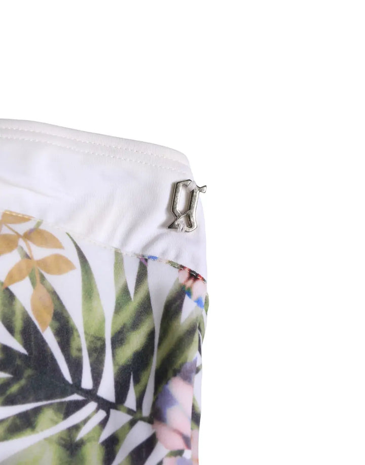 John Galliano White Floral Print Strapless One-Piece Swimsuit Swimwear