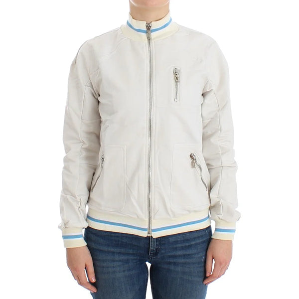 John Galliano White Mock Zip Cardigan Sweatshirt Sweater