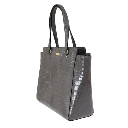 Kate Spade Elissa Bristol Drive Croc Embossed Tote Bag Deep Graphite Gray
