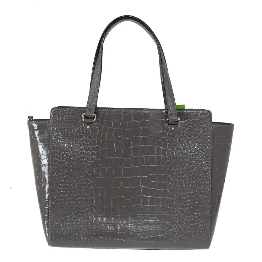 Kate Spade Elissa Bristol Drive Croc Embossed Tote Bag Deep Graphite Gray