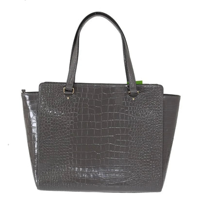 Kate Spade Elissa Bristol Drive Croc Embossed Tote Bag Deep Graphite Gray