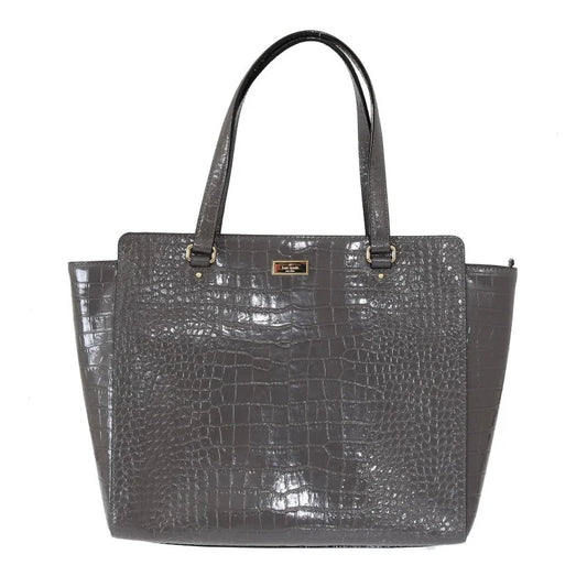 Kate Spade Elissa Bristol Drive Croc Embossed Tote Bag Deep Graphite Gray