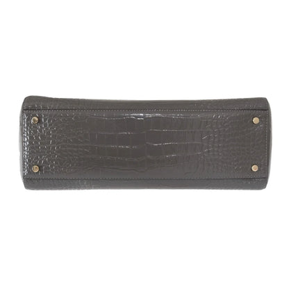 Kate Spade Elissa Bristol Drive Croc Embossed Tote Bag Deep Graphite Gray