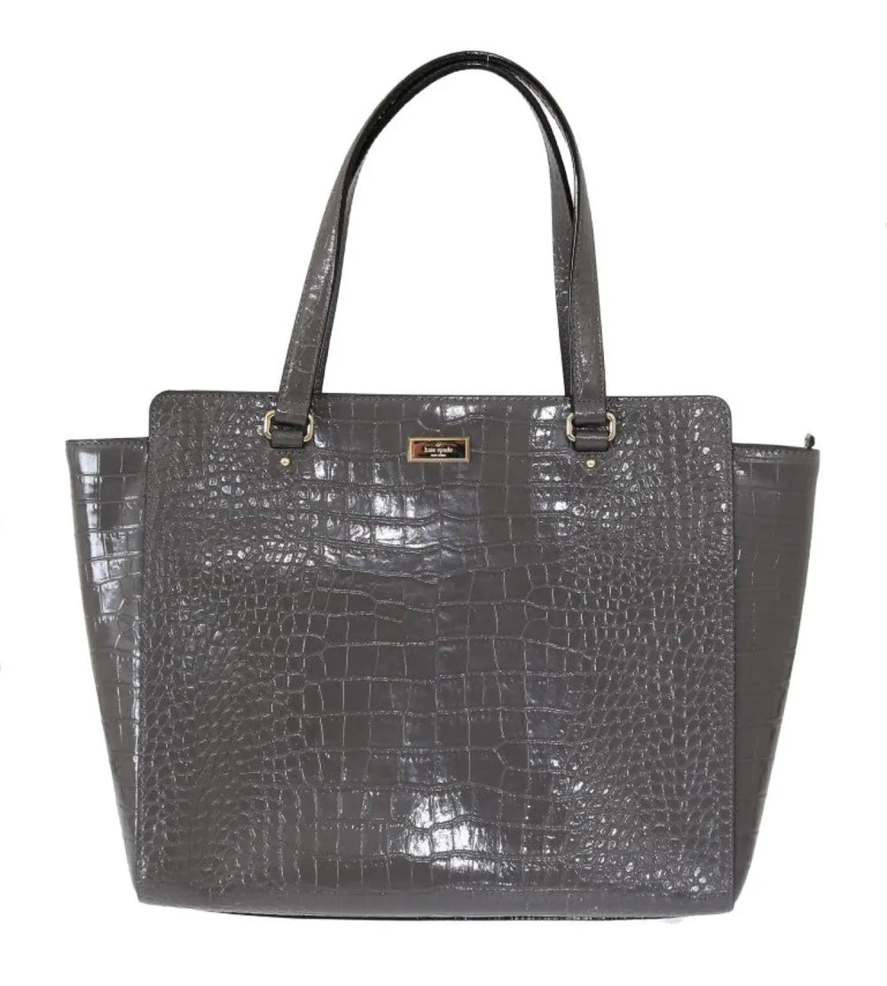 Kate Spade - Grey Croc Embossed Leather Elissa Bristol Drive Tote Handbag Bag