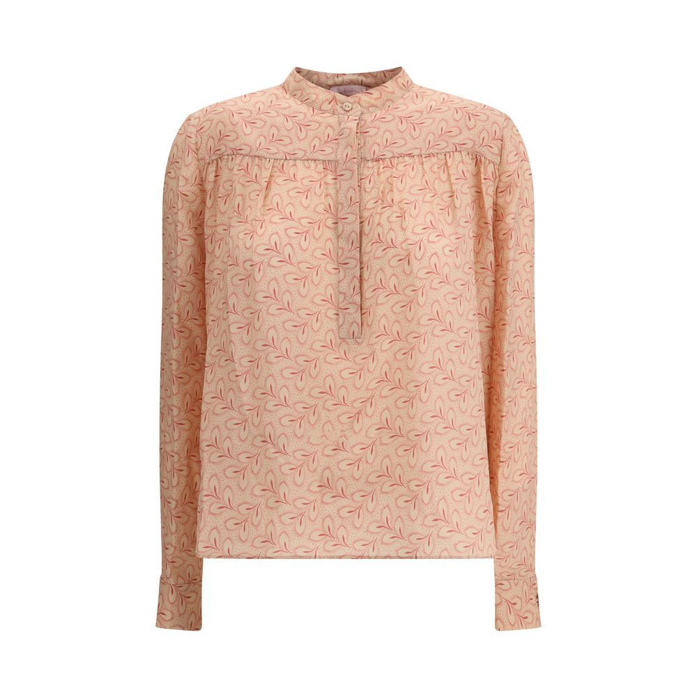 Kristina Ti Blouses - Light Pink Silk Pattern Shirt