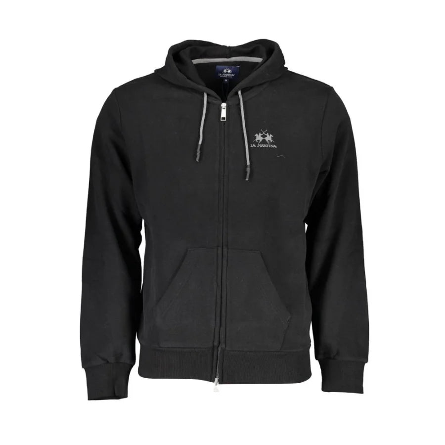 La Martina Black Cotton Men Sweater with Hood