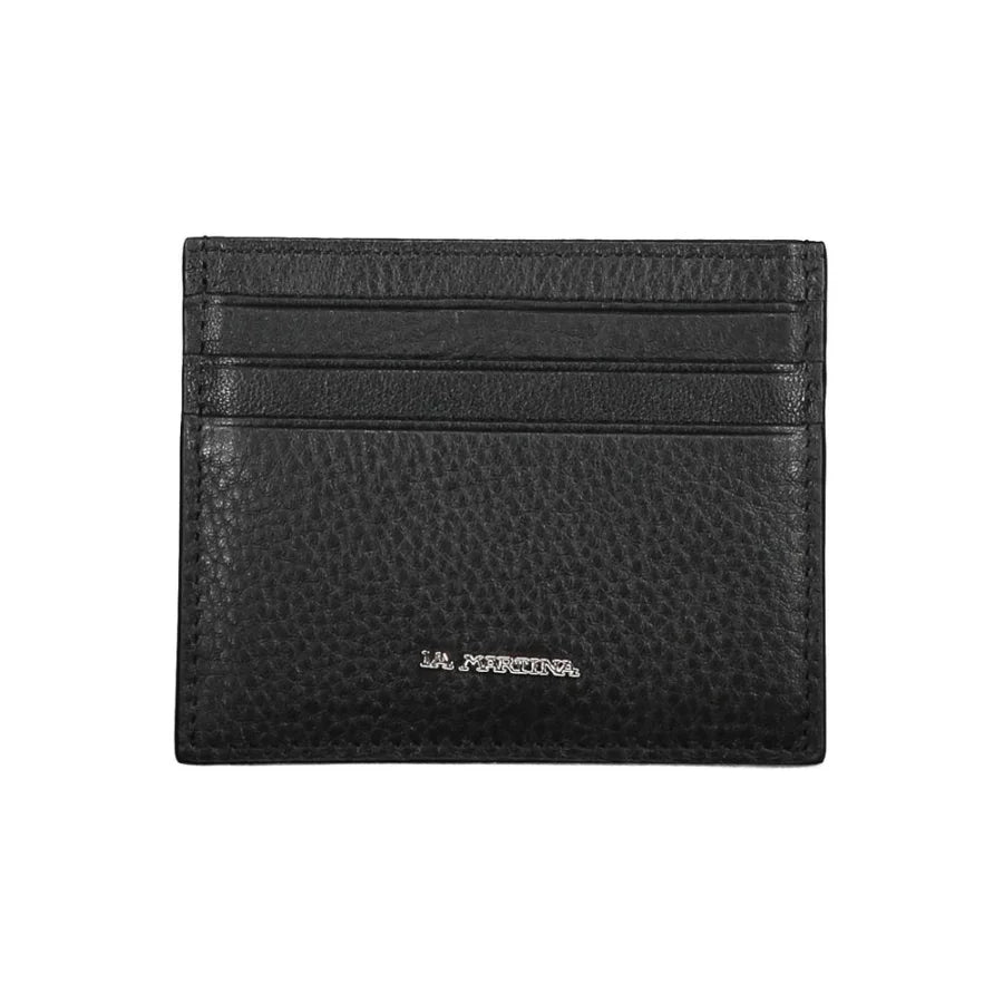 La Martina Black Leather Men Wallet Holder