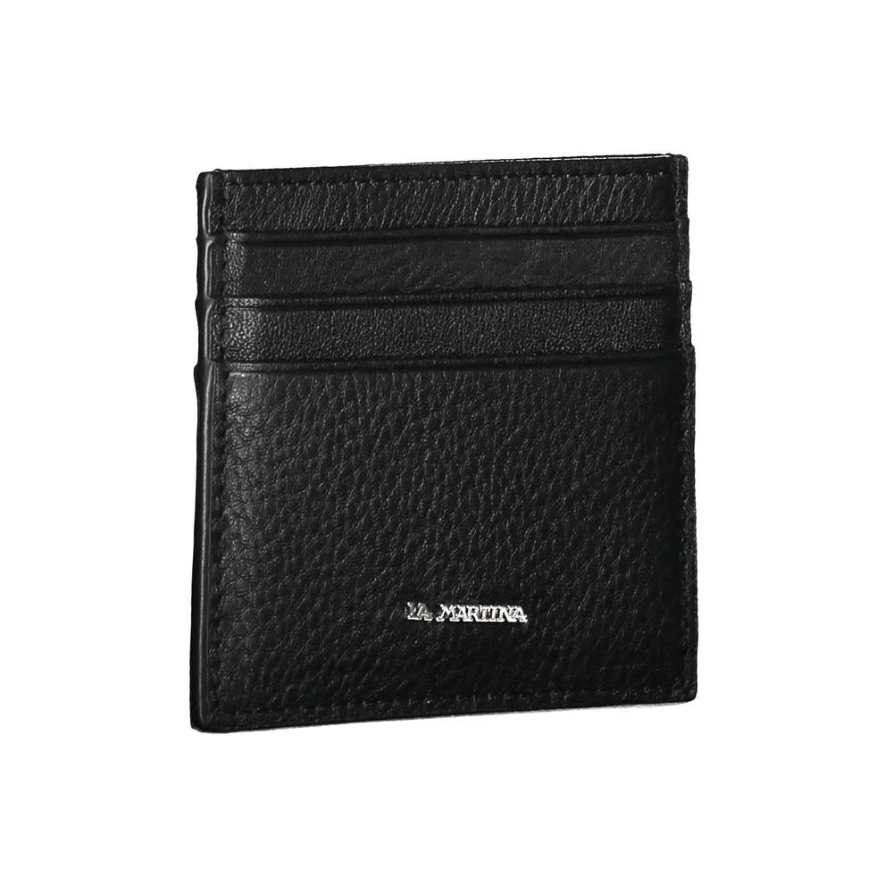 La Martina Black Leather Men Wallet Holder